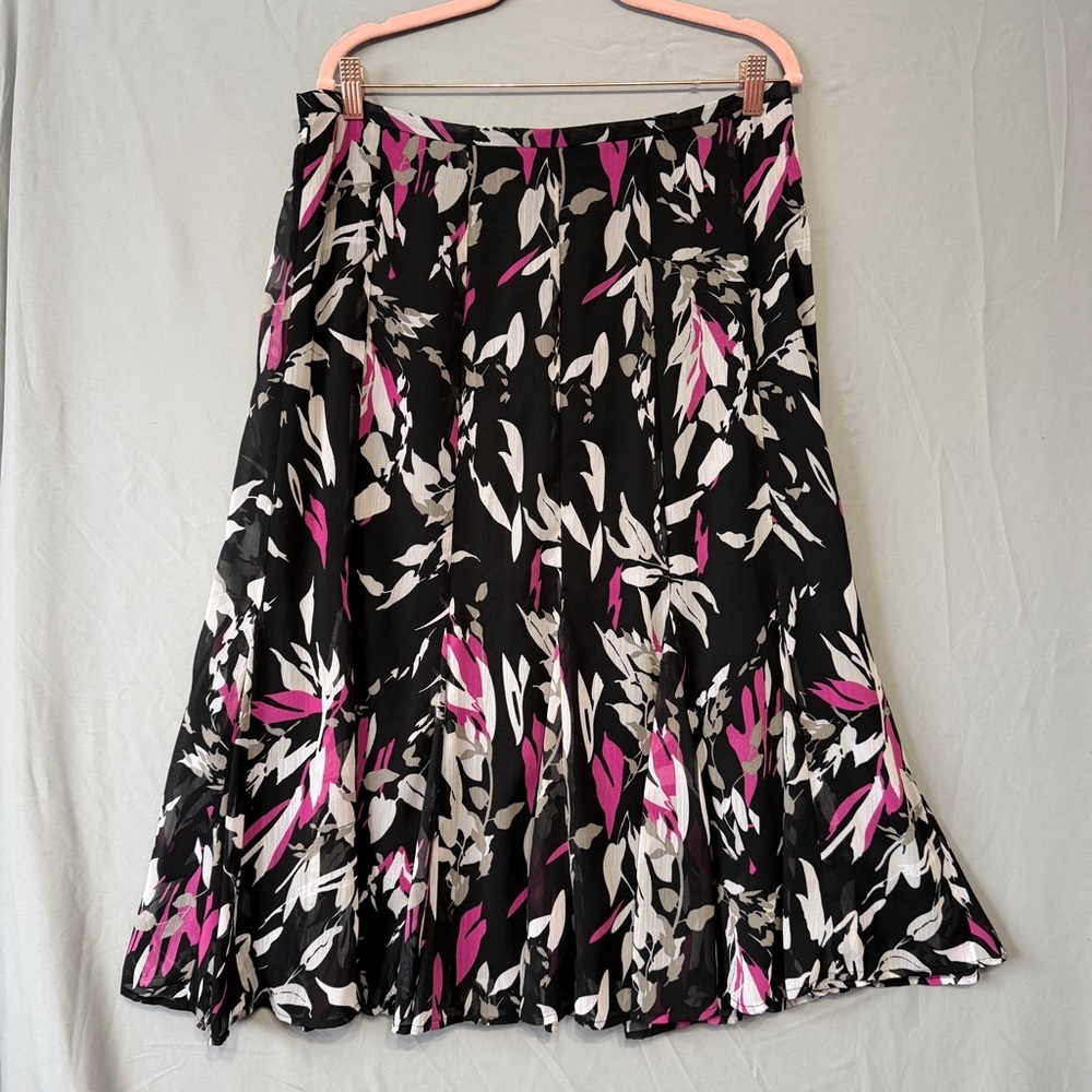 Addition Elle Womens Pleated Midi A-Line Skirt Size 14 Black Pink Office Lined